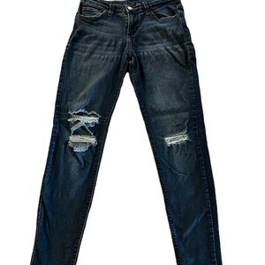 Judy Blue Distressed Skinny Leg Mid Rise Blue Jeans Size 7 Junior, raw hems.